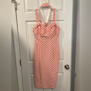 NWT Vixen by Micheline Pitt Maneater Wiggle Dress in Rose Pink Polka Dot Size M